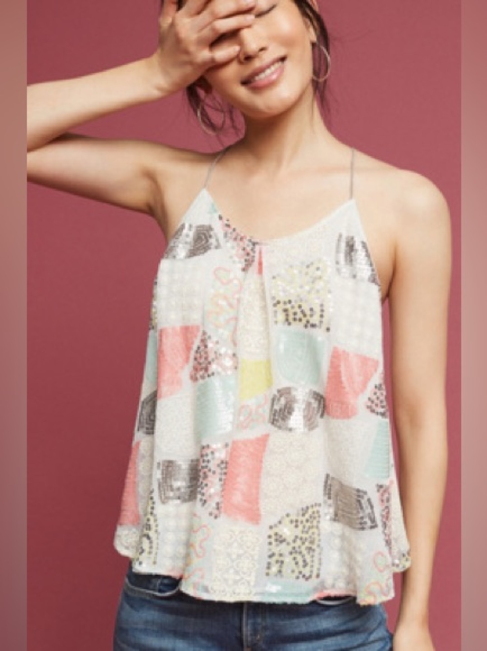 Floreat Anthropologie Sequin Embroidered Patchwork Tank Top Small